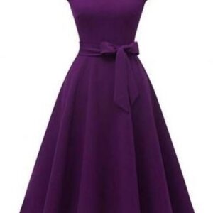 Belted Cup Sleeves Swing Dress